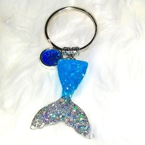 Unique Blue Silver Mermaid Tail Keychain